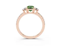 Fancy Green Emerald Cut Diamond Three-Stone Ring Set in Rose gold with Pavé Band and Graduated Sides
