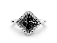 Fancy Black Princess Cut Diamond Halo Engagement Ring Set in Platinum with Pavé Band and Rising Shoulders