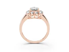 Radiant Cut Diamond Halo Cluster Engagement Ring Set in Rose gold with Polished Band and Prong Setting