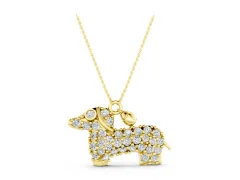 Pavé Round Diamond Dachshund Pendant Set in Yellow gold with Prong Setting