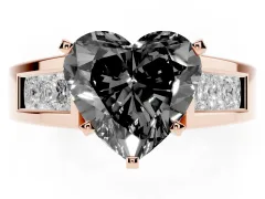Fancy Black Heart Cut Diamond Solitaire Ring Set in Rose gold with Channel-Set Accent Stones and Prong Setting