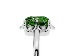 Fancy Green Radiant Cut Diamond Round Cluster Halo Ring Set in Platinum with Solitaire Band and Prong Setting