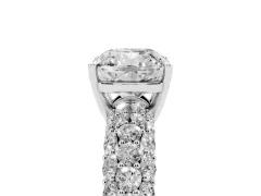 Cushion Cut Diamond Pavé Band Solitaire Ring Set in White gold with Close-Set Accent Stones and Prong Setting