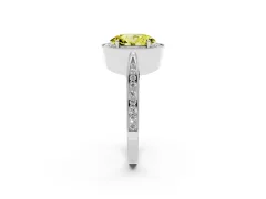 Fancy Yellow Oval Cut Diamond Halo Engagement Ring Set in White gold with Accent Split Shank Band