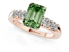 Fancy Green Emerald Cut Diamond Five-Stone Prong Set Engagement Ring Set in Rose gold with Channel Band