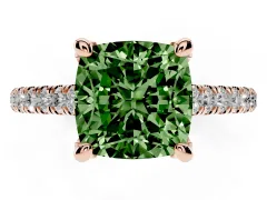 Fancy Green Cushion Cut Diamond Solitaire Ring Set in Rose gold with Brilliant Pavé Band and Prong Setting