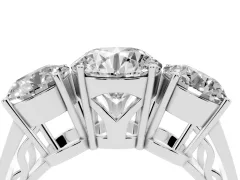 Round Cut Diamond Three-Stone Ring Set in Silver with Textured Band