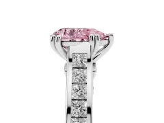 Fancy Pink Pear Cut Diamond Channel Set Solitaire Engagement Ring Set in Platinum with Prong Setting