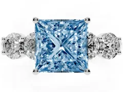 Fancy Blue Princess Cut Diamond Five-Stone Prong Set Ring Set in Silver with Classic Band