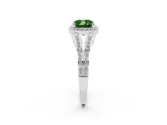 Fancy Green Cushion Cut Diamond Halo Split Shank Pavé Ring Set in Platinum with Prong Setting