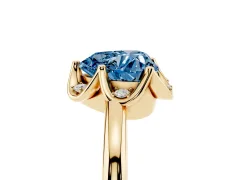 Fancy Blue Heart Cut Diamond Round Cluster Halo Ring Set in Yellow gold with Solitaire Band and Prong Setting