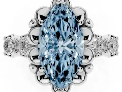 Fancy Blue Marquise Cut Diamond Floral Halo Ring Set in Silver with Shared Prong Band