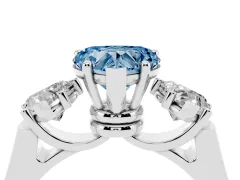 Fancy Blue Heart Cut Diamond Three-Stone Trellis Ring Set in White gold with Comfort Fit Band