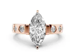 Marquise Cut Diamond Channel-Set Band Ring Set in Rose gold with Bezel Prong Setting
