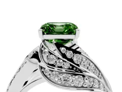 Fancy Green Asscher Cut Diamond Solitaire Ring Set in Platinum with Layered Twist Pavé Band