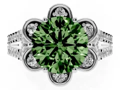 Fancy Green Round Cut Diamond Floral Halo Split Shank Engagement Ring Set in Platinum with Pavé Shank