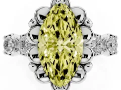 Fancy Yellow Marquise Cut Diamond Floral Halo Ring Set in Platinum with Shared Prong Band