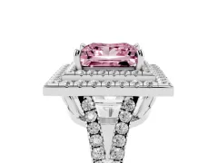 Fancy Pink Princess Cut Diamond Double Halo Ring Set in White gold with Pavé Band