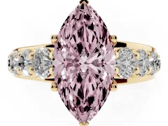 Fancy Pink Marquise Cut Diamond Pavé Engagement Ring Set in Yellow gold with Prong Setting
