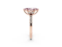 Fancy Pink Marquise Cut Diamond Three-Stone Pavé Ring Set in Rose gold with Prong Setting