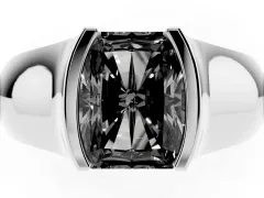 Fancy Black Radiant Cut Diamond Bezel Solitaire Ring Set in Platinum with Wide Band