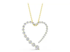 Round Diamond Heart Pendant Set in Yellow gold with Prong-Set Outline