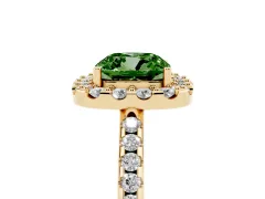 Fancy Green Cushion Cut Diamond Pavé Halo Ring Set in Yellow gold with Prong Setting