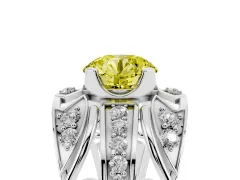 Fancy Yellow Round Cut Diamond Art Deco Ring Set in Silver with Pavé Split Shank