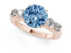 Fancy Blue Round Cut Diamond Five-Stone Prong Set Band Ring Set in Rose gold with Polished Band