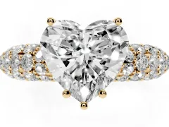 Heart Cut Diamond Pavé Band Solitaire Ring Set in Yellow gold with Close-Set Accent Stones and Prong Setting