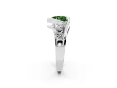 Fancy Green Heart Cut Diamond Bezel Bypass Ring Set in Silver with Round Accents