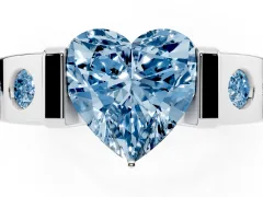 Fancy Blue Heart Cut Diamond Channel-Set Band Ring Set in Silver with Bezel Prong Setting
