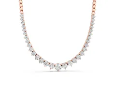 Round Diamond Graduated Tennis Necklace Set in Rose gold with Prong Setting