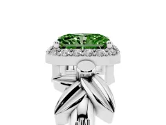Fancy Green Radiant Cut Diamond Halo Floral Band Ring Set in White gold with Prong Setting