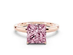 Fancy Pink Princess Cut Diamond Solitaire Ring Set in Rose gold with Plain Band and Prong Setting