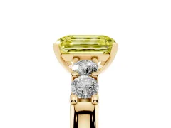 Fancy Yellow Emerald Cut Diamond Five-Stone Prong Set Engagement Ring Set in Yellow gold with Channel Band
