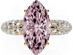 Fancy Pink Marquise Cut Diamond Pavé Band Solitaire Ring Set in Yellow gold with Close-Set Accent Stones and Prong Setting