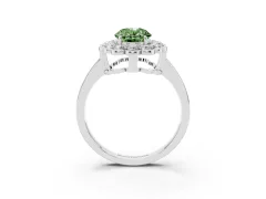 Fancy Green Oval Cut Diamond Halo Cluster Engagement Ring Set in Silver with Solitaire Band and Prong Setting
