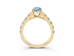 Fancy Blue Pear Cut Diamond Solitaire Ring Set in Yellow gold with Cut-Down Micro Pavé Band and Prong Setting