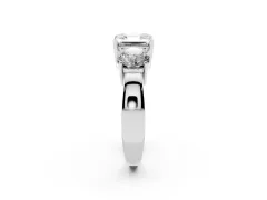 Asscher Cut Diamond Three-Stone Ring Set in Platinum with Round Side Stones and Classic Band