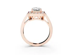 Radiant Cut Diamond Halo Ring Set in Rose gold with Accent-Lined Split Shank and Prong Setting