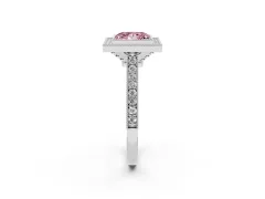 Fancy Pink Princess Cut Diamond Halo Milgrain Pavé Band Ring Set in Silver with Prong Setting