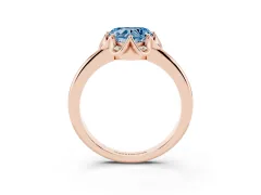 Fancy Blue Heart Cut Diamond Round Cluster Halo Ring Set in Rose gold with Solitaire Band and Prong Setting