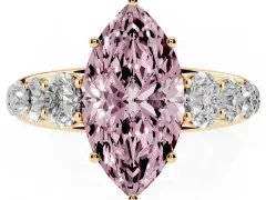 Fancy Pink Marquise Cut Diamond Solitaire Ring Set in Yellow gold with Pavé-Set Band and Prong Setting