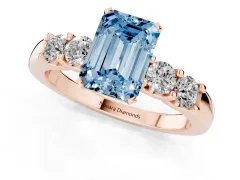 Fancy Blue Emerald Cut Diamond Five-Stone Prong Set Engagement Ring Set in Rose gold with Channel Band
