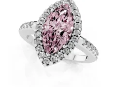 Fancy Pink Marquise Cut Diamond Pavé Halo Ring Set in Platinum with Prong Setting