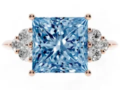 Fancy Blue Princess Cut Diamond Cluster Ring Set in Rose gold with Plain Band and Prong Setting