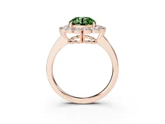 Fancy Green Round Cut Diamond Halo Cluster Engagement Ring Set in Rose gold with Solitaire Band and Prong Setting