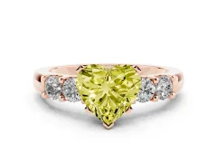 Fancy Yellow Heart Cut Diamond Five-Stone Prong Set Engagement Ring Set in Rose gold with Channel Band