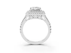Princess Cut Diamond Double Halo Ring Set in White gold with Pavé Band